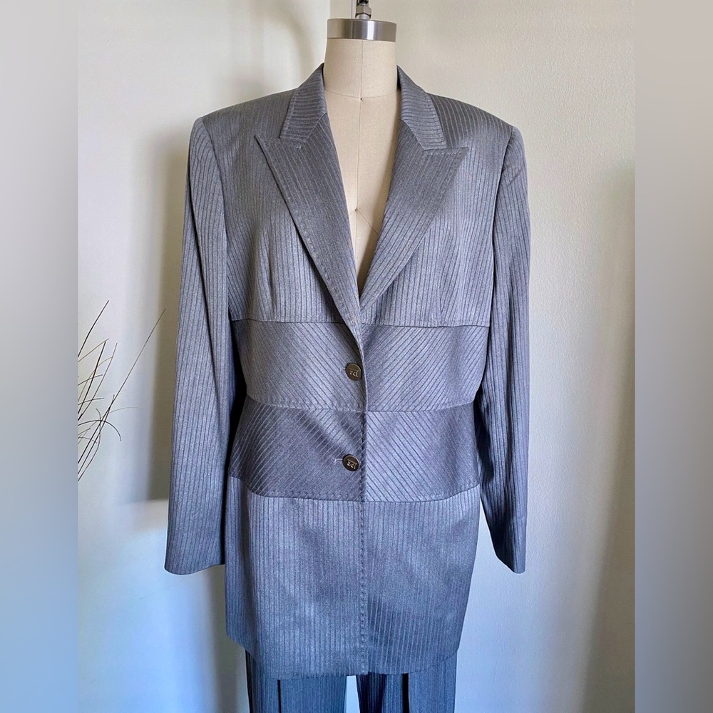 Vintage Escada Blazer, Dark Grey, Textured Long Jacket